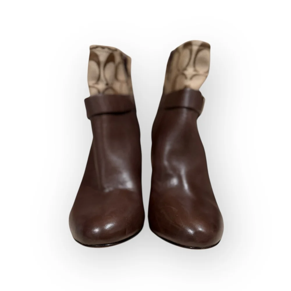 Coach Messina A7765 Brown Leather Signature C Ankle Boots Women’s 7B 4” Heel - Picture 2 of 10